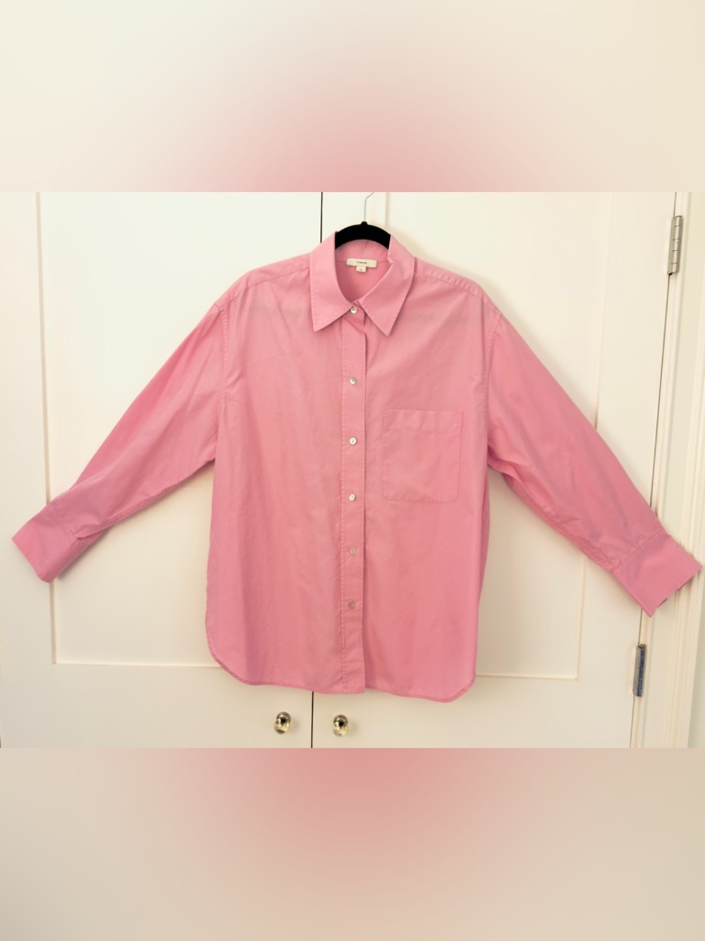 Vince Womens Oversized Cotton Button Front Shirt in Lilac Pink